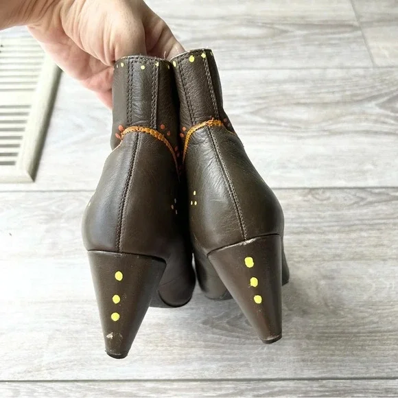 Roberto Vianni Brown Leather Printed Heeled Slouchy Ankle  Boots - Picture 6 of 15